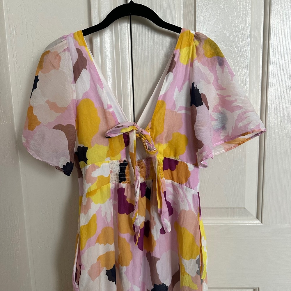 Maeve by Anthropologie Cotton Silk Abstract Floral Maxi Midi Dress‎ - Size 4